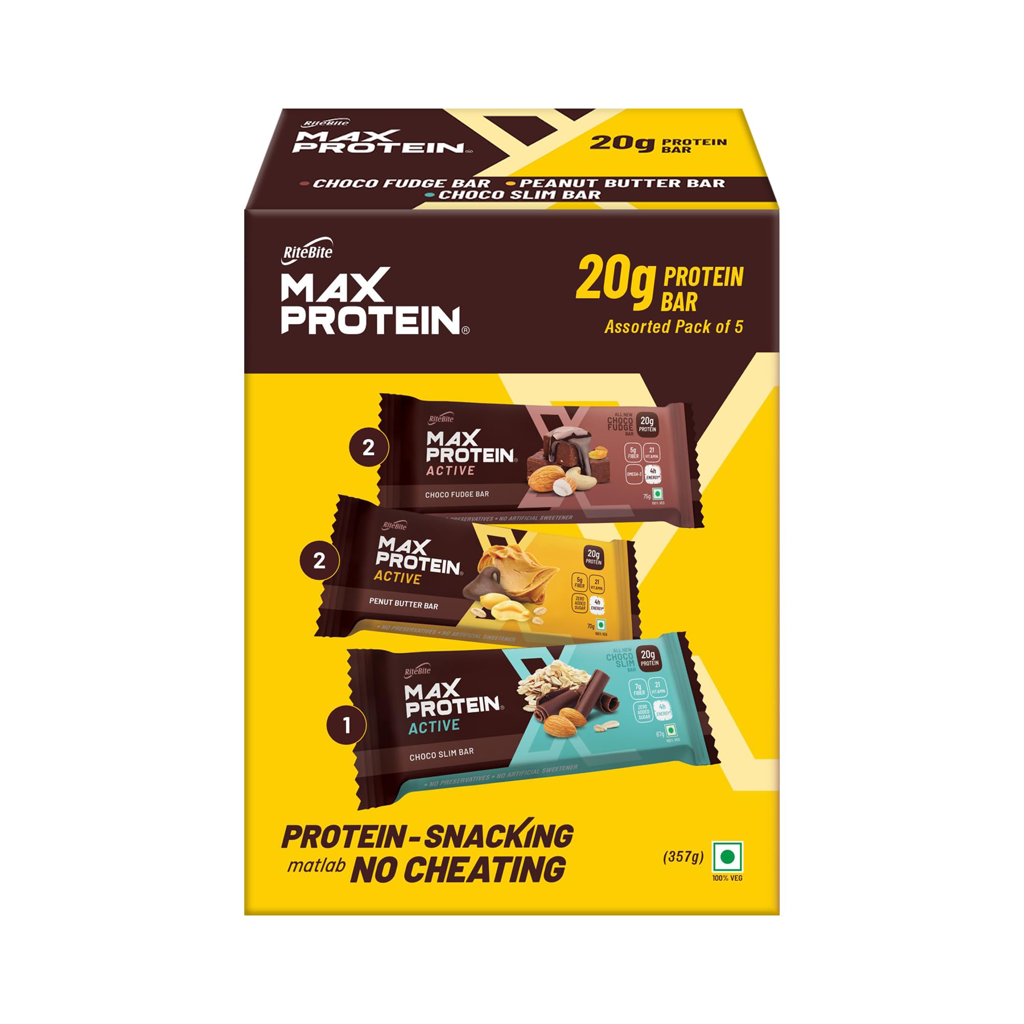 RiteBite Max Protein Active Assorted 20g Protein Bars (Pack of 5) | 5g Fiber, 21 Vitamins & Minerals, 4h Energy | For Fitness, Immunity | No Preservatives, 100% Veg Protein Blend for Men & Women (B0CZDHBCZY) Amazon Price History, Amazon Price Tracker
