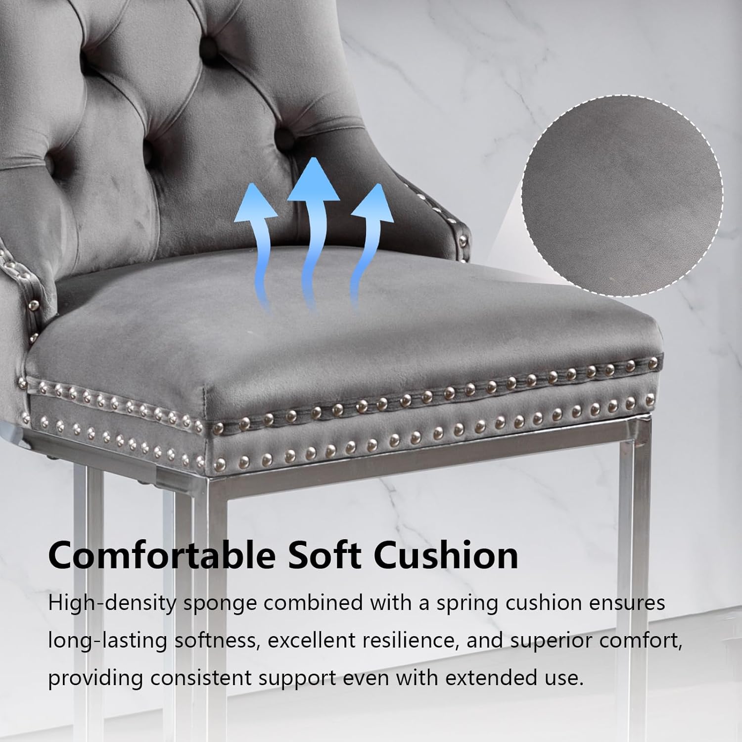 25" Counter Height Bar Stools Set of 4, Modern Velvet Barstools with Chrome Metal Legs and Tufted Back, Upholstered Island Chairs for Kitchen Island, Pub, Cafe, Grey