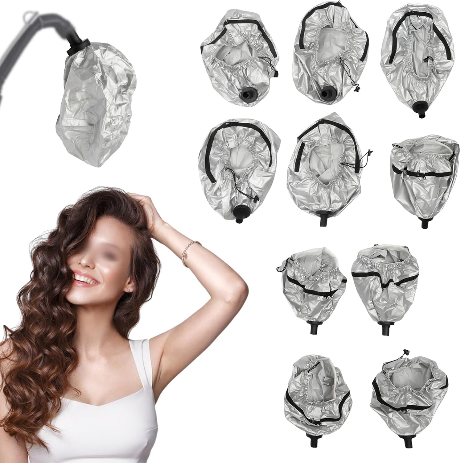 10 Pcs Hair Steamer Hats for Vertical Hair Nano Steamer Machine, Salon Spa Hair Color Processor Bonnet Hair Dryer Portable Safe Women with 5 Large Hats and 5 Small Hats