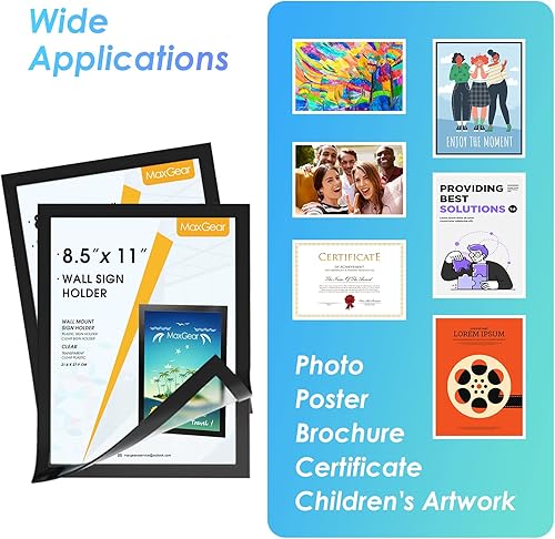 Miniatura 7 de MaxGear Soporte para letreros de 8.5 x 11 pulgadas, soporte magnético de plástico transparente, marcos de fotos autoadhesivos, para exhibir en