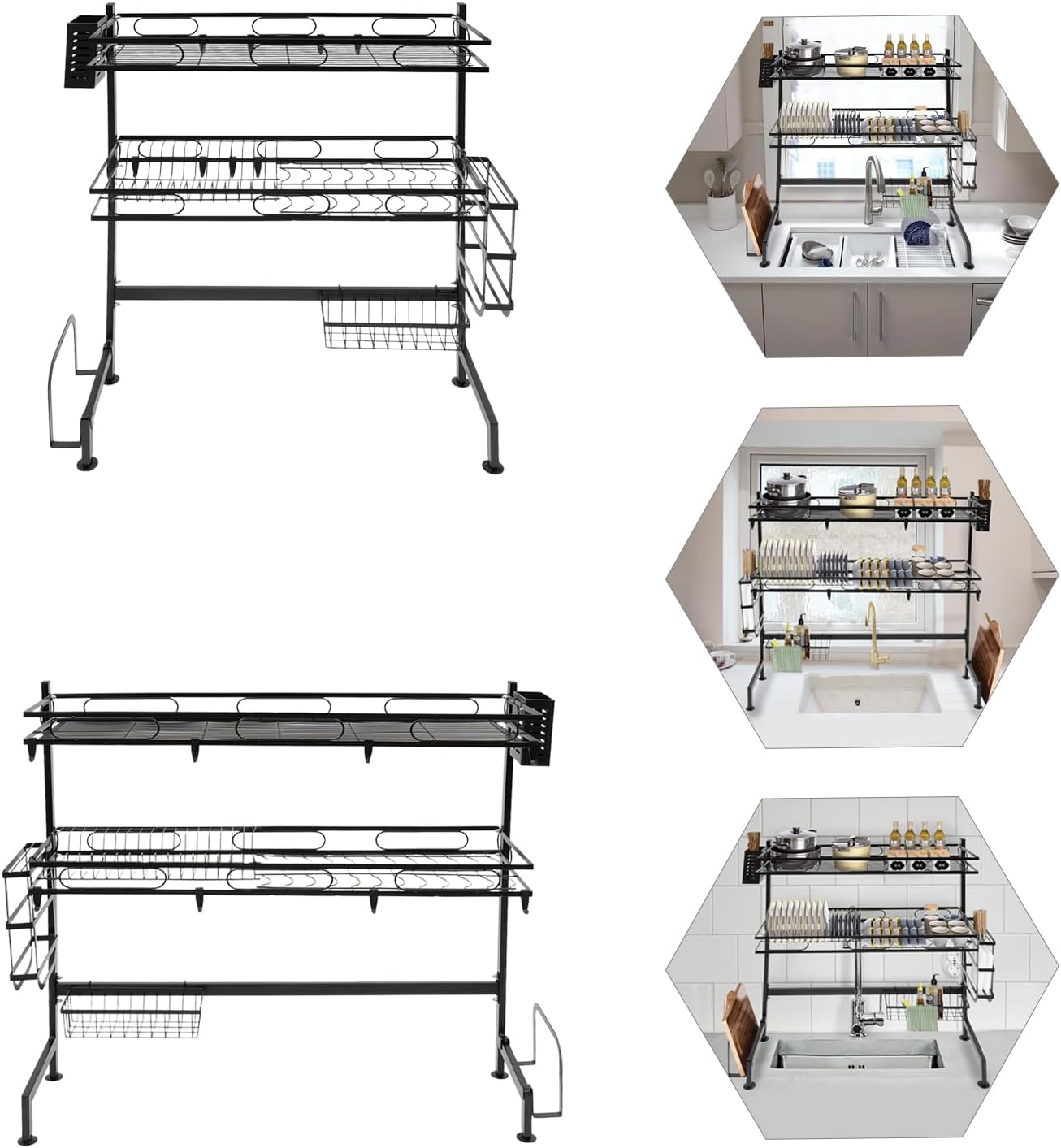 2-Tier Over The Sink Dish Drying Rack, Kitchen Rack Over The Sink, Metal Steel Dish Drying Racks, Suitable for Most Sinks
