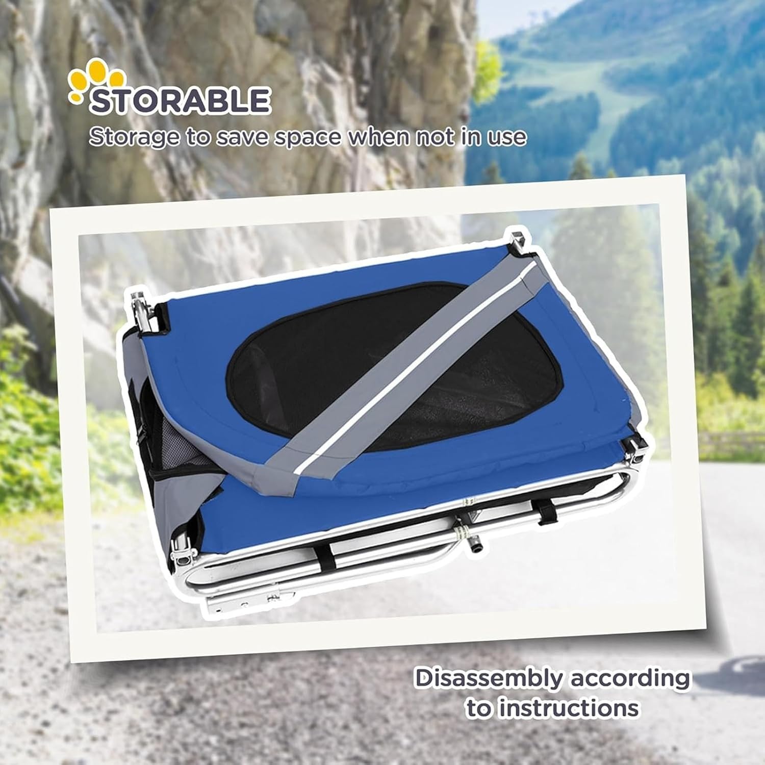 Dog Bike Trailer,Heavy Duty Folding Pet Cart Bicycle,with Reflectors and Quick Release Hitch,for Outdoor Travel (Blue)