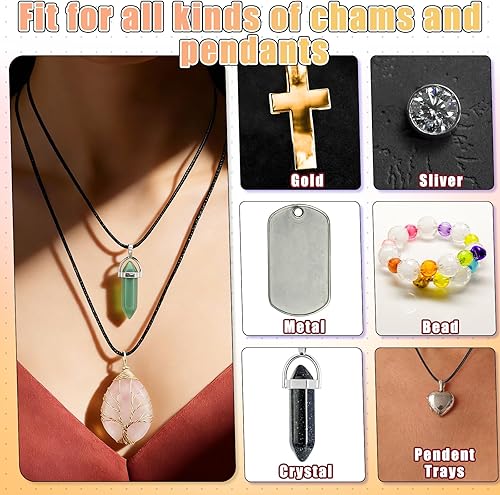 Miniatura 12 de Tudomro 100 piezas de collar de cuero encerado a granel con cierre, collar, pulsera, cadenas, cuerda para hacer joyas, colgantes