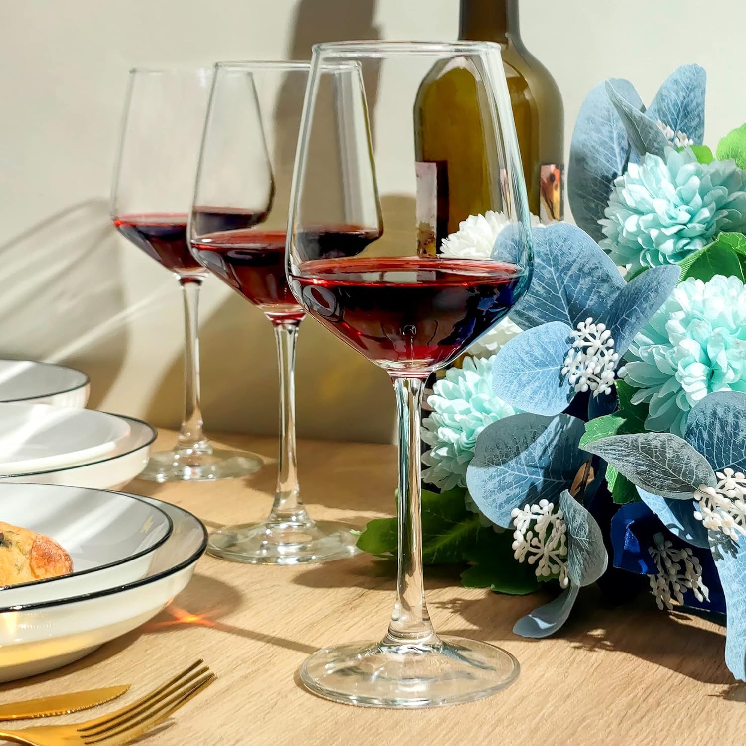 Amazon.com | Crystal Wine Glasses Set of 3, 12oz Clear Red/White, Long Stem  for Party, Wedding, Home (Set of 3): Wine Glasses