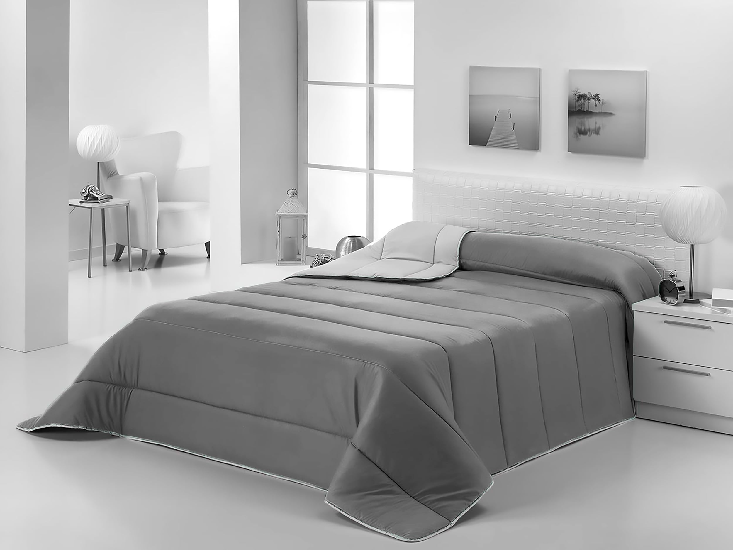 Purpura Home Edredon Nordico Cama 105 para Invierno y Entretiempo. Compatible con Funda Nordica. Relleno Microfibra Tacto Pluma Ligero Reversible. Calidad 300 gr. Color Gris/Gris Oscuro