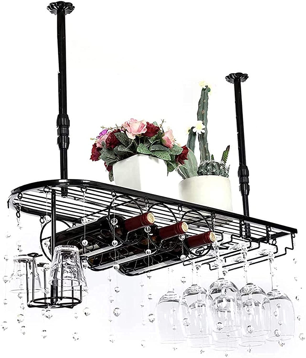 Étagère à vin industrielle murale de 60 cm avec porte-verres pour bar