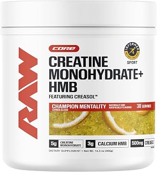 RAW Creatine + HMB Powder, Champion Mentality, 5g Creatine Monohydrate