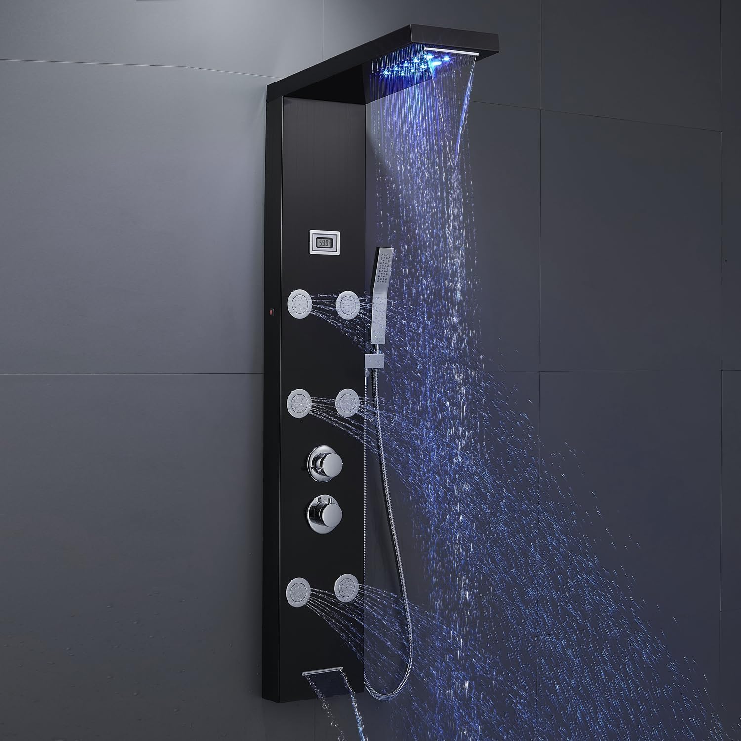 OUGOO Shower Panel with Faucet, LED and Temperature Display, Shower