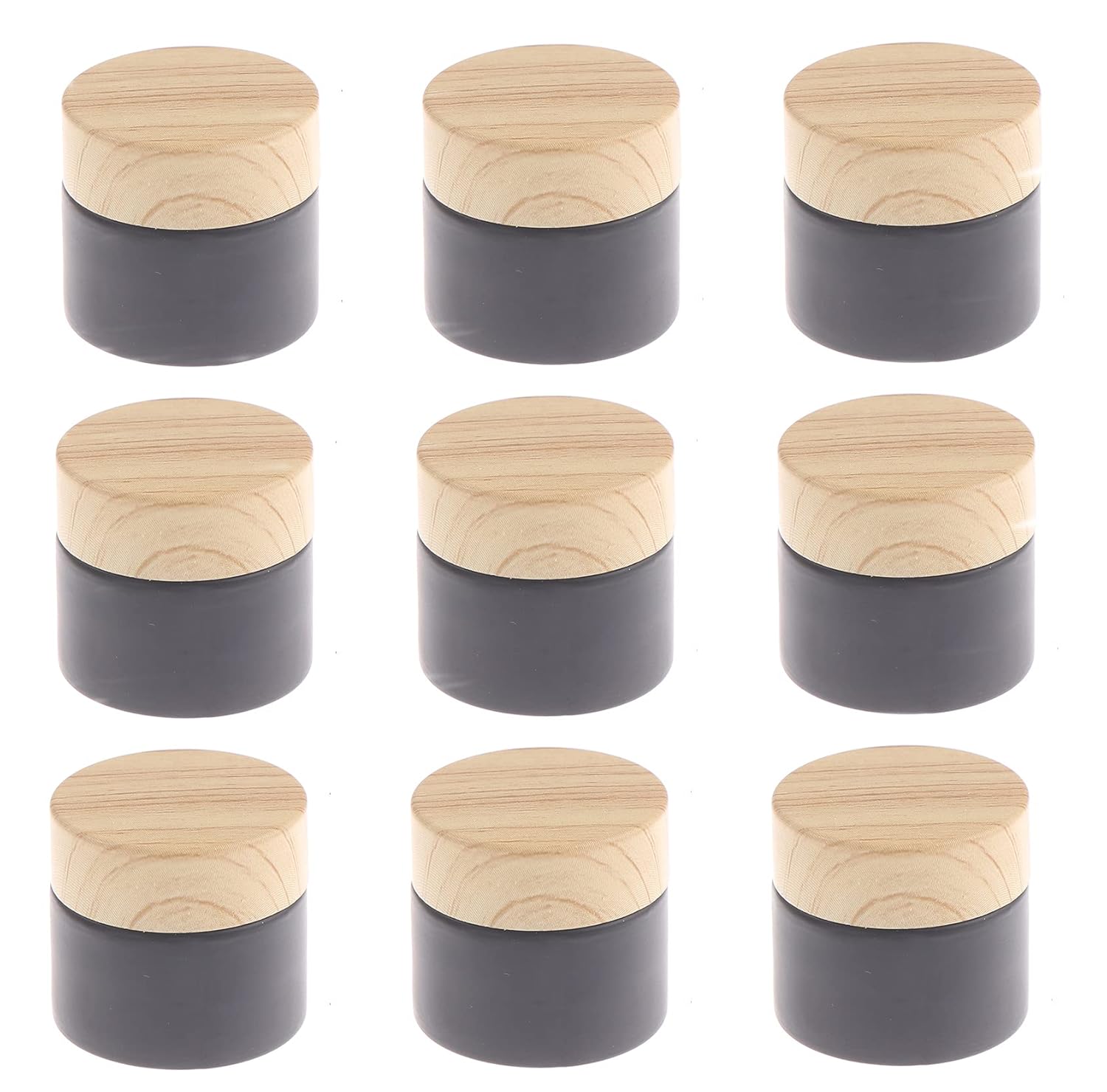 Healthcom 10 Pcs 10 Gram/10 ML Empty Jars Black Frosted Glass Cream Jar Pot Bottles Vials with Wood Grain Lids Cosmetic Container Refillable Glass Eye Cream Box Pot for Lotion Face Eyeshadow Lip Balms : Beauty & Personal Care