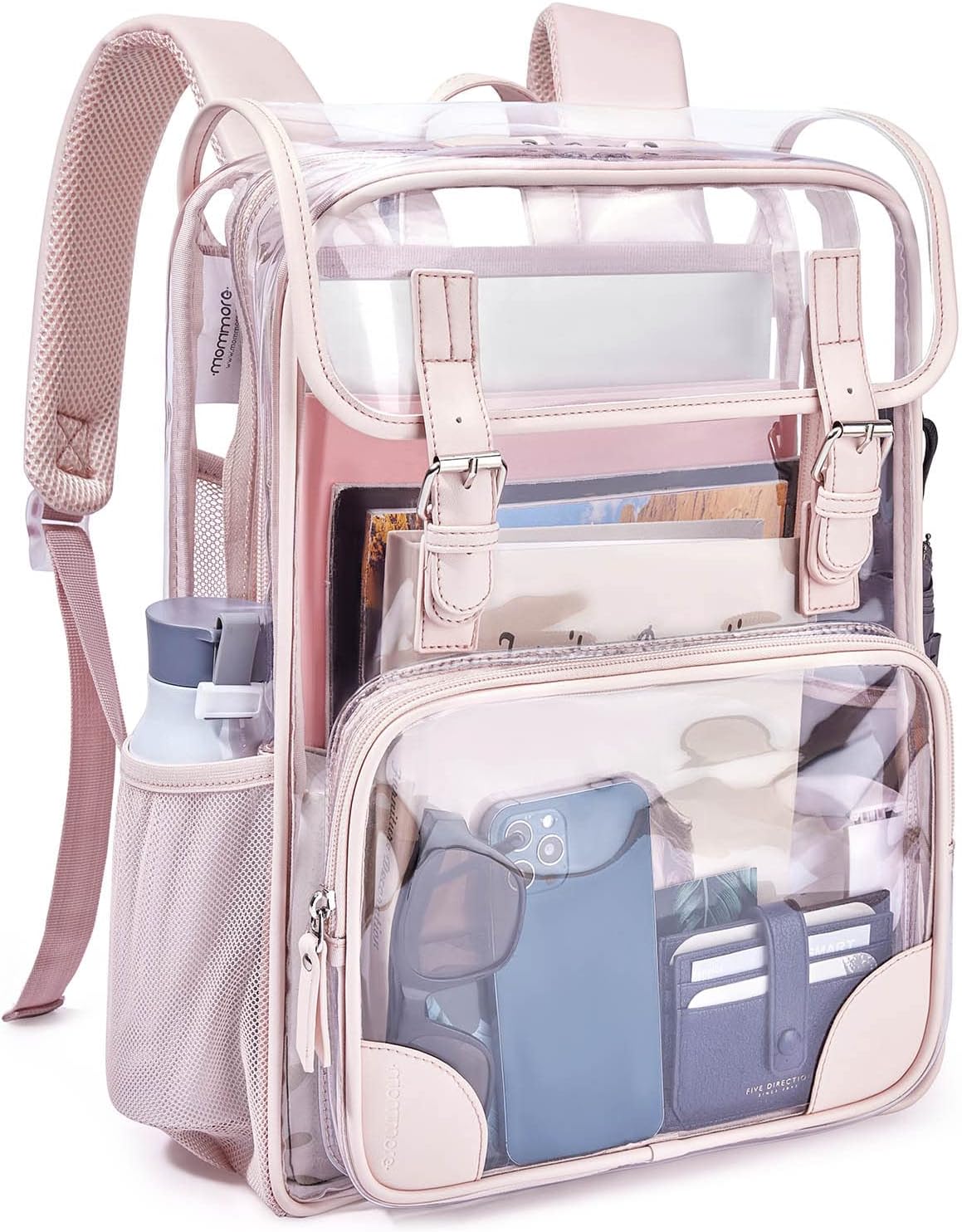 mommore Clear Backpack for School Heavy Duty PVC Transparent Bookbag for Girls Stadium Approved See Through Backpack