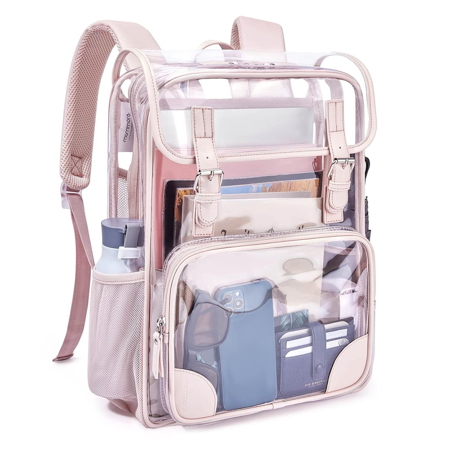 mommore Clear Backpack for School Heavy Duty PVC Transparent Bookbag for Girls Stadium Approved See Through Backpack