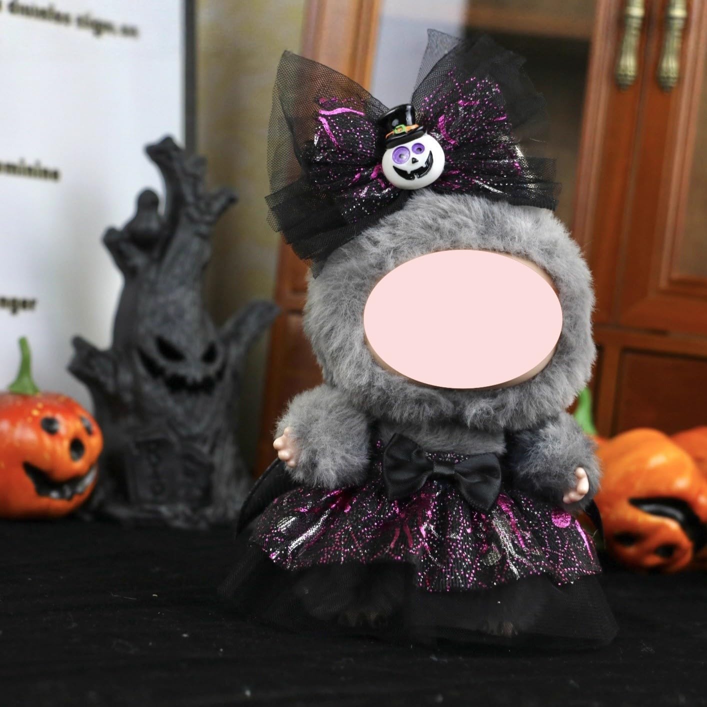 Halloween Doll Clothes, 2-Piece Fashion Bat Dress Jumpsuit with Pumpkin Decoration for Dolls Labubu Accessories, Overalls with Accessories for 17cm/15cm Dolls Outfits Set -(NO Doll) (Pumpkin)