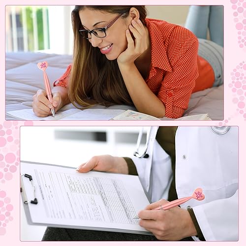 Miniatura 6 de Yeaqee 100 bolígrafos de cinta rosa de concientización de los senos, bolígrafos de mensaje sobre cáncer de mama, notas de cinta para conferencias de