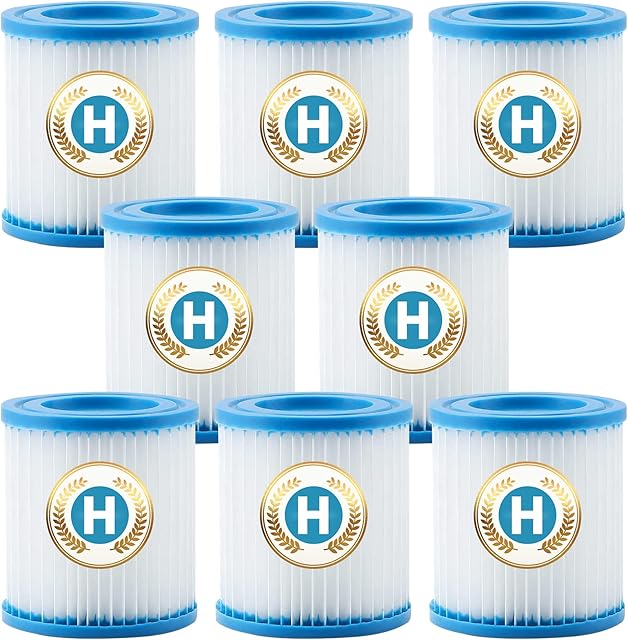 XVOYDT Type H pool filter cartridge for Intex, filter cartridges compatible with Intex filter pumps 28601/28602 pump filter, type H filter cartridges for whirlpool filters (8 Pcs)