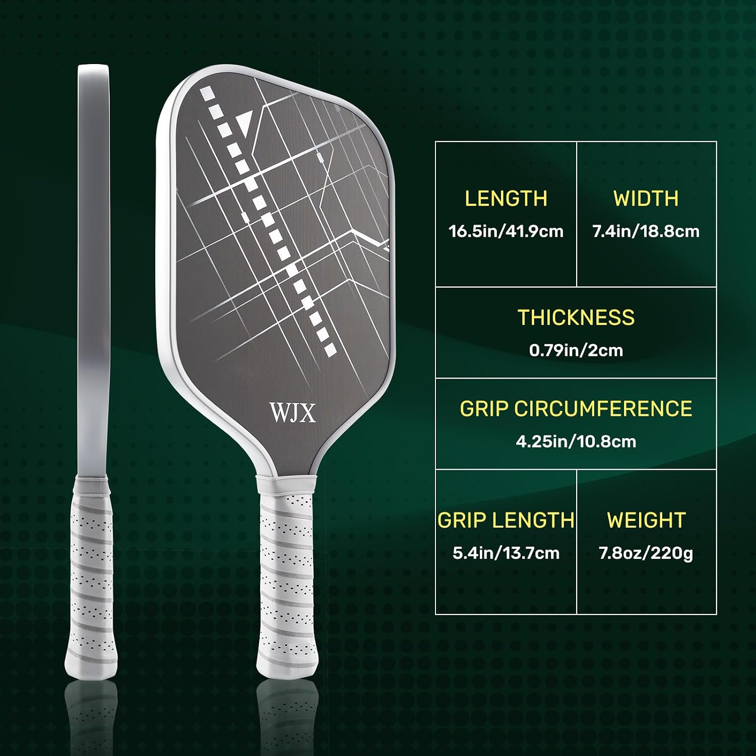 WJX Pickleball Paddle T700 Carbon Fiber, Cold-Pressed Textured Surface & Sandblasted Face, a 16mm Polypropylene Honeycomb Core