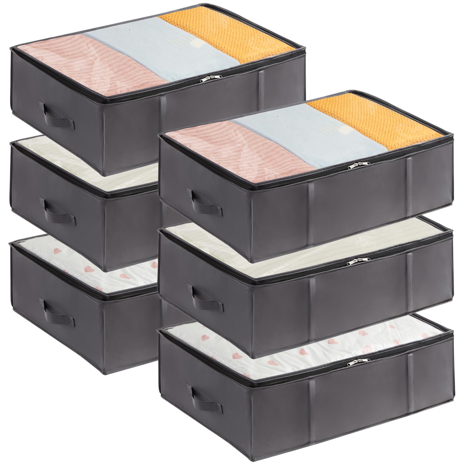 Lifewit Scatole Sottoletto, Scatole per Armadio Contenitori Sottoletto per Coperte con Maniglia Rinforzata, Organizer Armadio per Vestiti, Lenzuola, Camera da Letto, Grigio, 40 L, 6 Pezzi