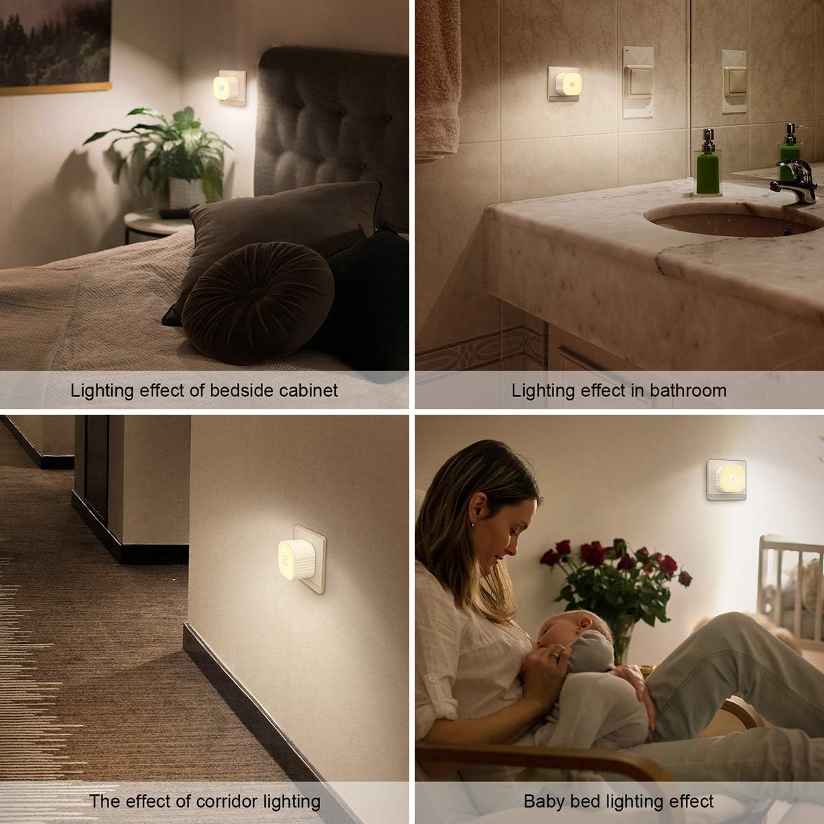 2-Outlet Motion Sensor Night Light 2-Pack, UL Certificated, Warm Light, White