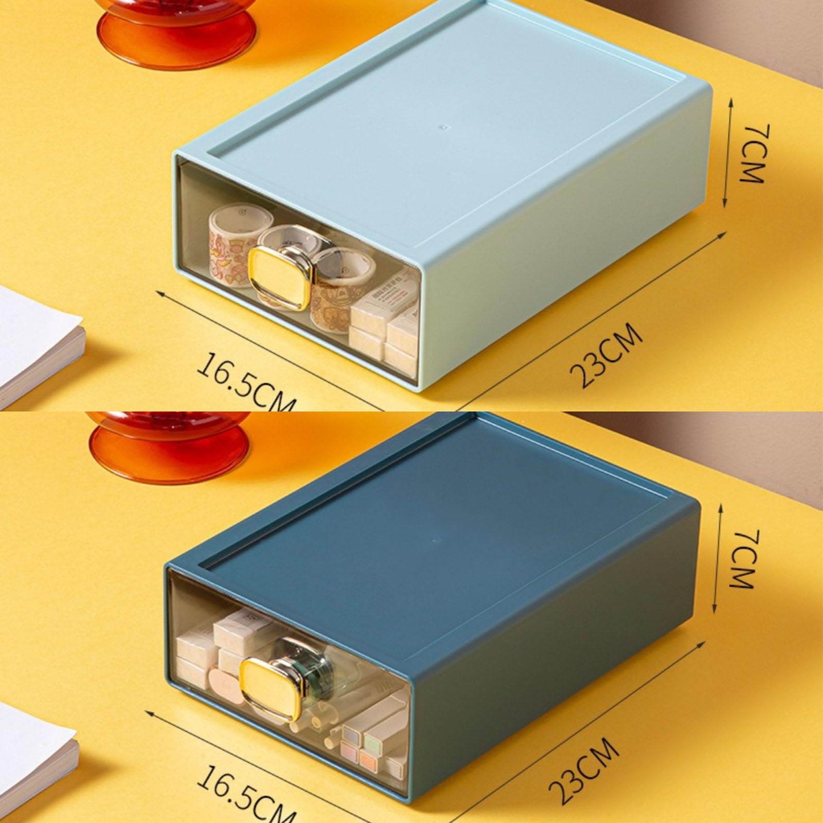 Jarsense 2PCS Desktop Storage Drawer Small Drawer Storage Cabinet Drawer Desktop Organizer Stackable Storage Drawer for Stationery Cosmetics Bedroom Bathroom Dresser(Green+Blue) - Image 2
