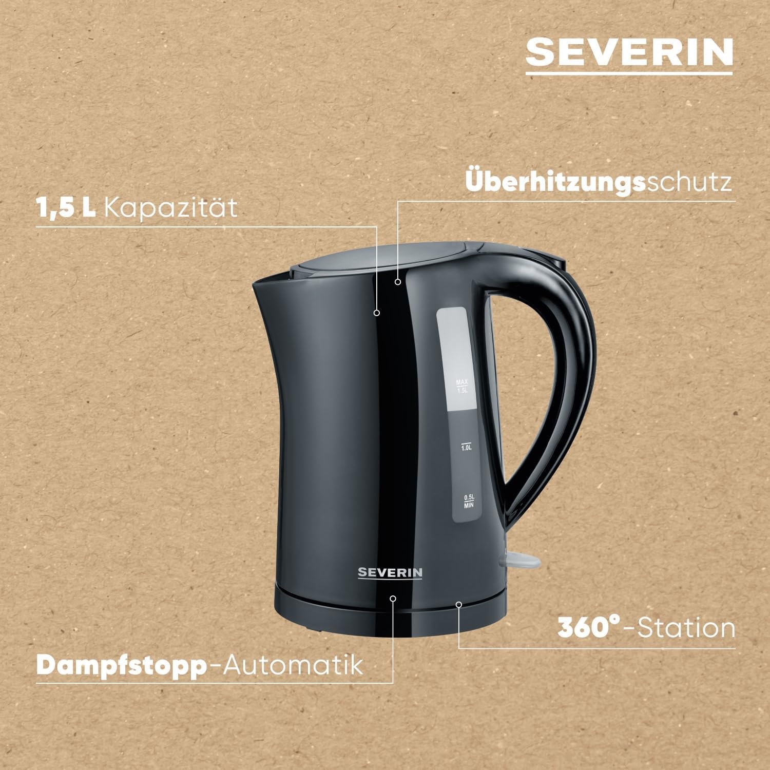 Severin Electric Kettle 1.5 Liter Black - in use