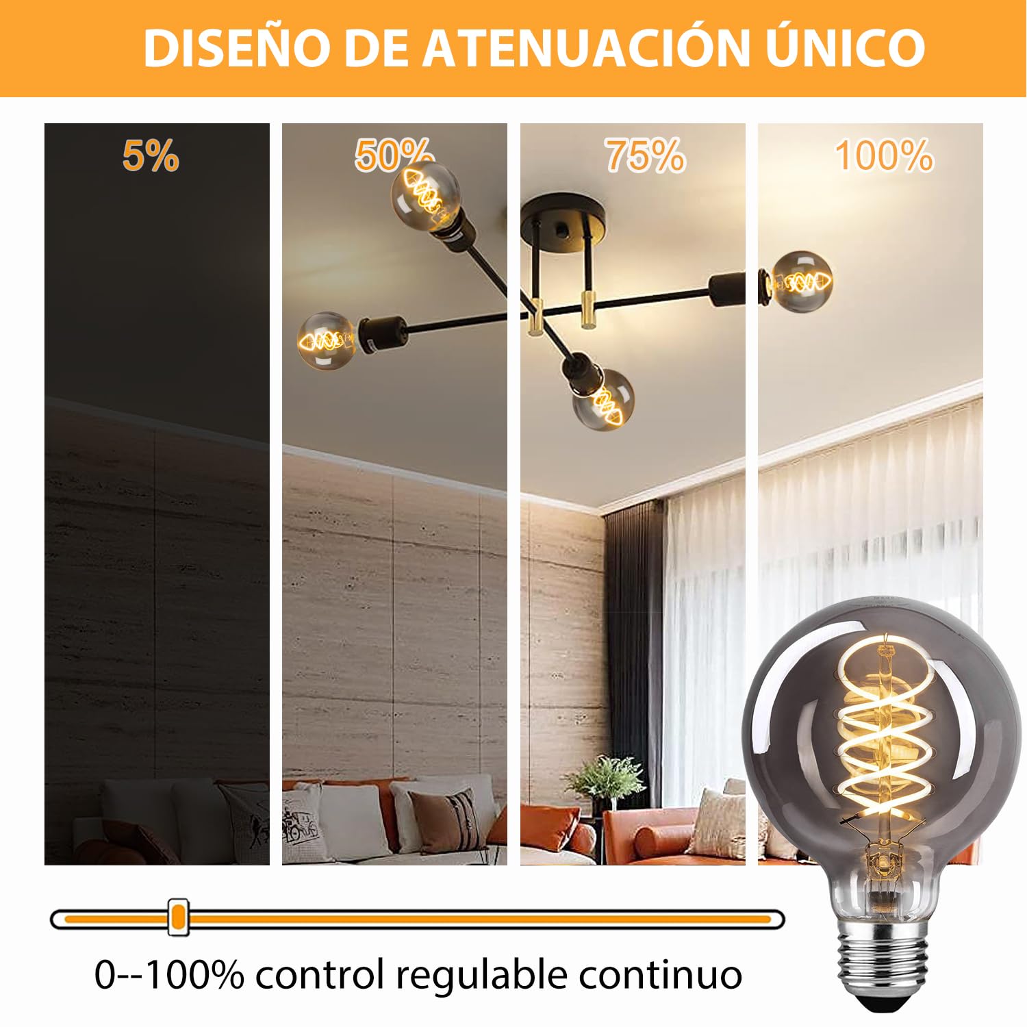 Bombilla Edison Vintage E27,G80 4W Bombilla LED E27 Regulable Ideal Para Iluminación Nostálgica y Retro en la cafetería del hogar, Vidrio gris - 6 piezas（HPS6PBT2）