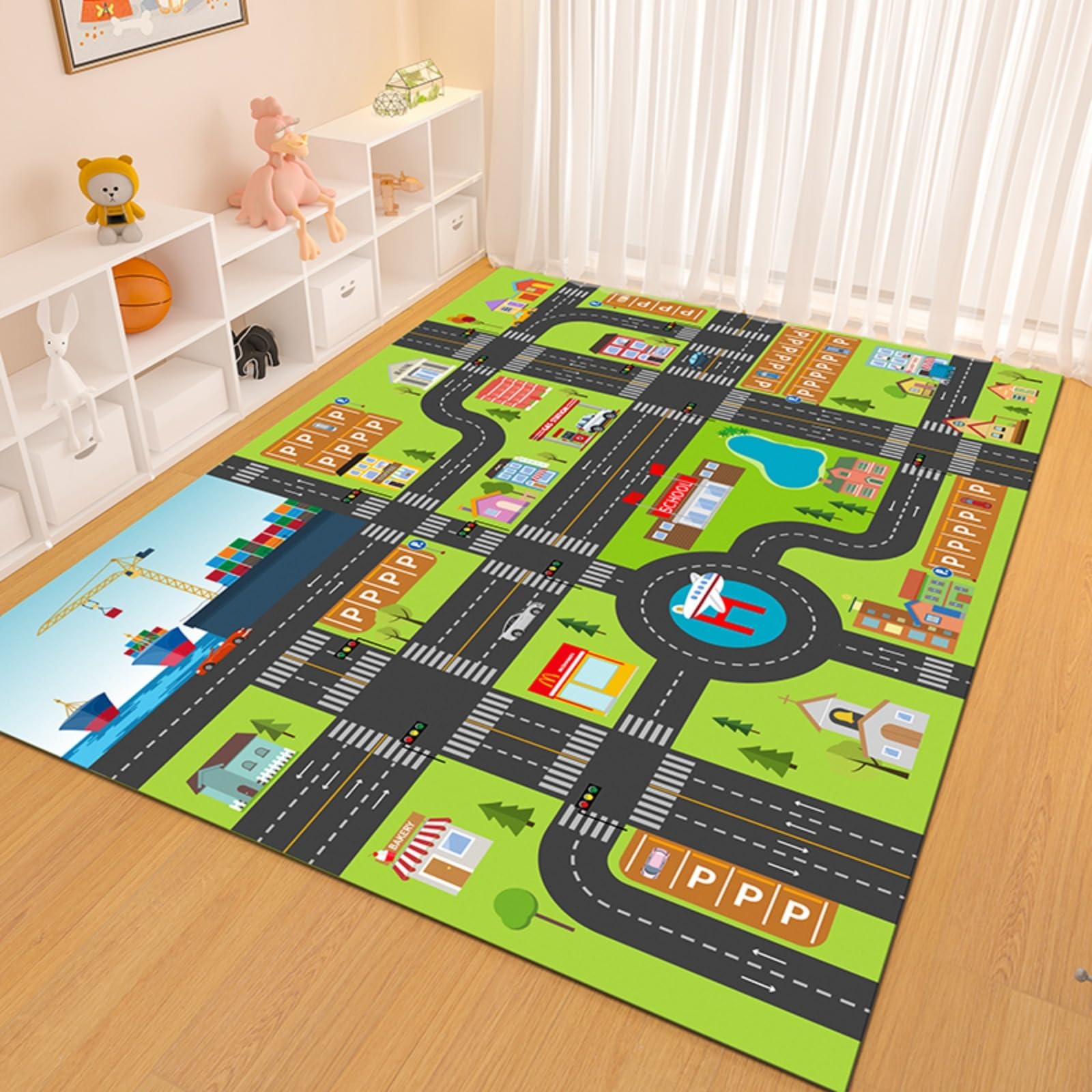 WealthyNest Kid Rug Playmat for Toy Cars, Car Mat for Children, Play Area Carpet with Rubber Backing, for Children Bedroom Play Room (A,50 * 80cm)