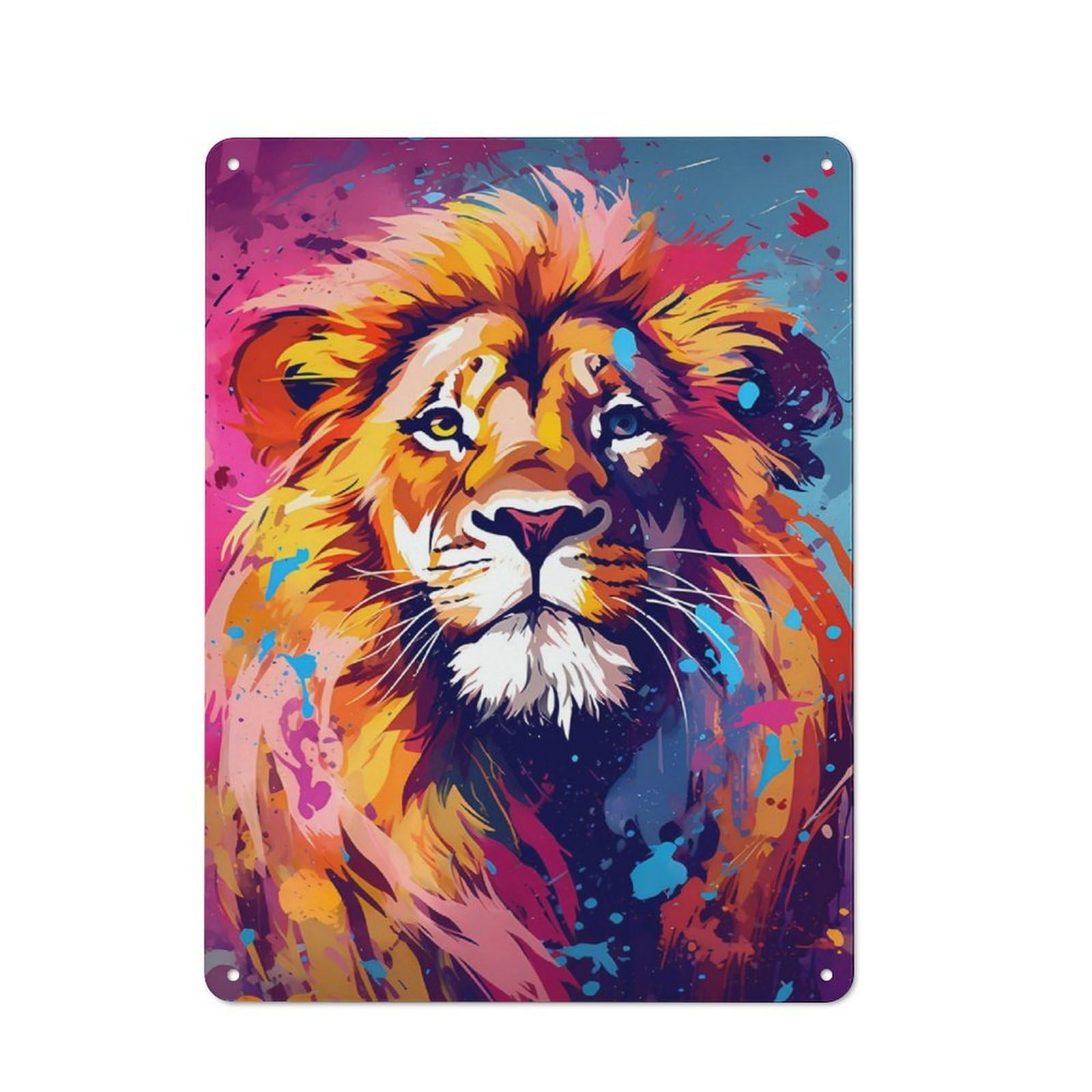 Junmoney Lion Pop Art Nostalgic Decorative Tin Sign 40X30cm Featuring Old Style Wall Plaque For Kitchen, Hallway, Bar Or Small Cafe