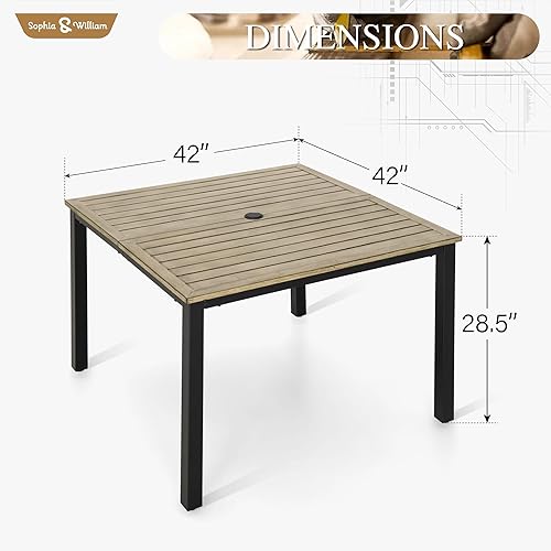 Miniatura 2 de Sophia &amp; William Mesa de patio de metal de 42 pulgadas, mesa de comedor cuadrada de listones de acero para exteriores con agujero ajustable de 1.57