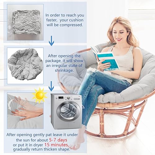 Miniatura 2 de Solo cojín, cojín redondo grueso y relleno de 8.8 libras, silla colgante de huevo (44 x 44, negro)