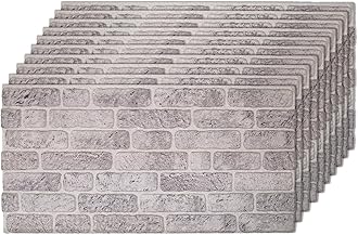 IZODEKOR 3D Wall Panels Brick Effect - Cladding, Stone Look, Styrofoam Facing for Living Room, Kitchen, Bathroom, Balcony, Bedroom, Back of Counter | White Grey (10 x Panels) - Covers 53 sq ft
