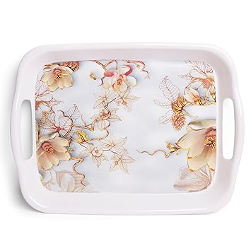 Melamine Serving Tray | Fancy Design | Ideal Tray for Serving Snacks/Tea/Coffee | Medium Size Tray (38 * 28 cm) Pack of 1