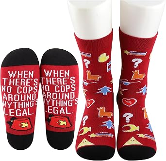 MBMSO 2 Pairs Bill Crtoon Socks When Theres No Cops Around Anythings Legal Mystery Shack Gift Cartoon Inspired Gift