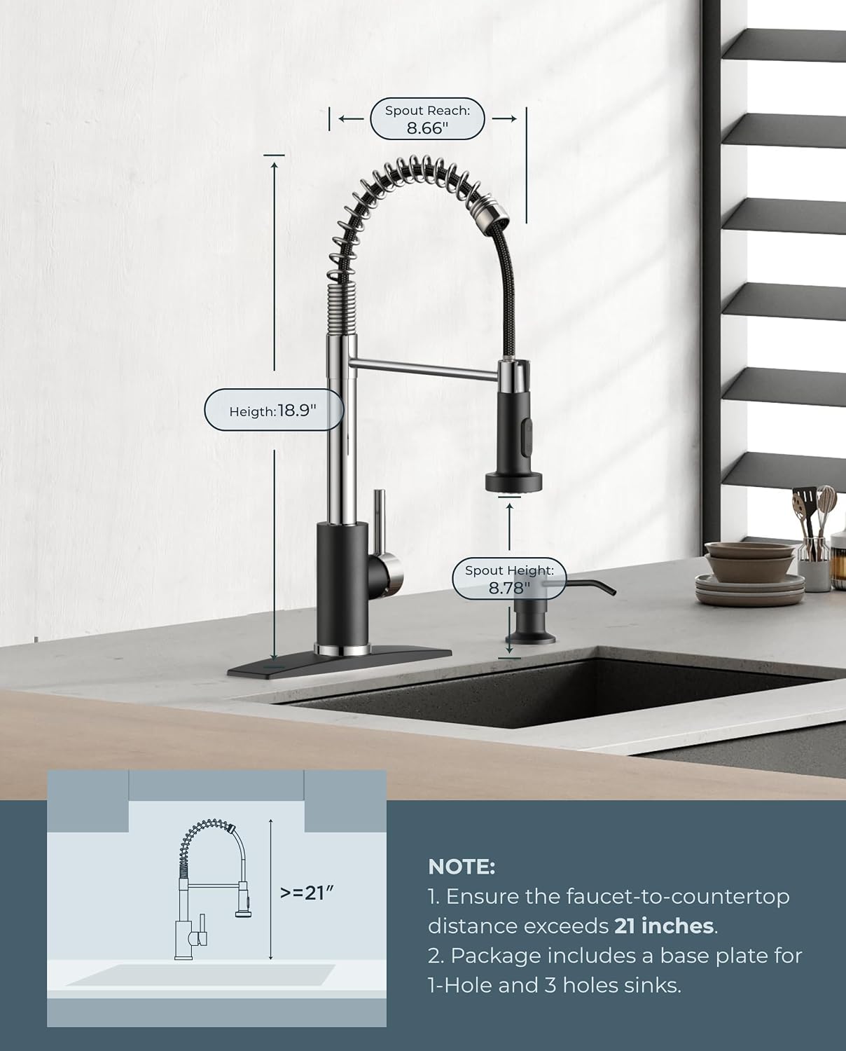 FORIOUS Kitchen Faucet with Pull Down Sprayer, Stainless Steel Commercial Single Handle Classic Spring Pull Out Sink Faucet for Pot Filler, Farmhouse Camper Bar Laundry Room, Black Chrome thumbnail