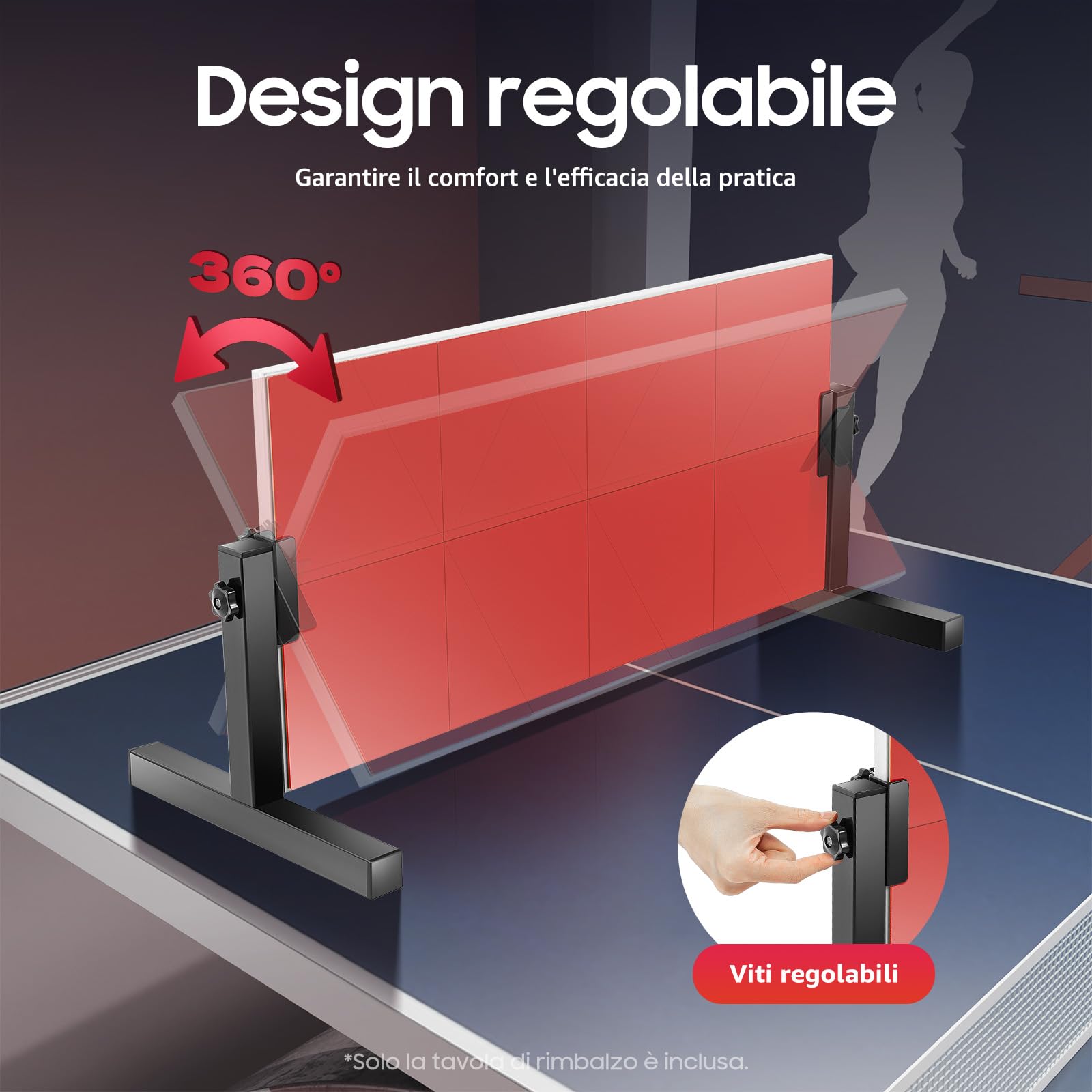 Ping Pong Rebounder, Tavola da Rimbalzo da Tennis con 8 Gomme Rosse， Regolazione Dell'angolo a 360°, Attrezzatura per L'allenamento Tennis Ufficio Palestra Centro Sportivo