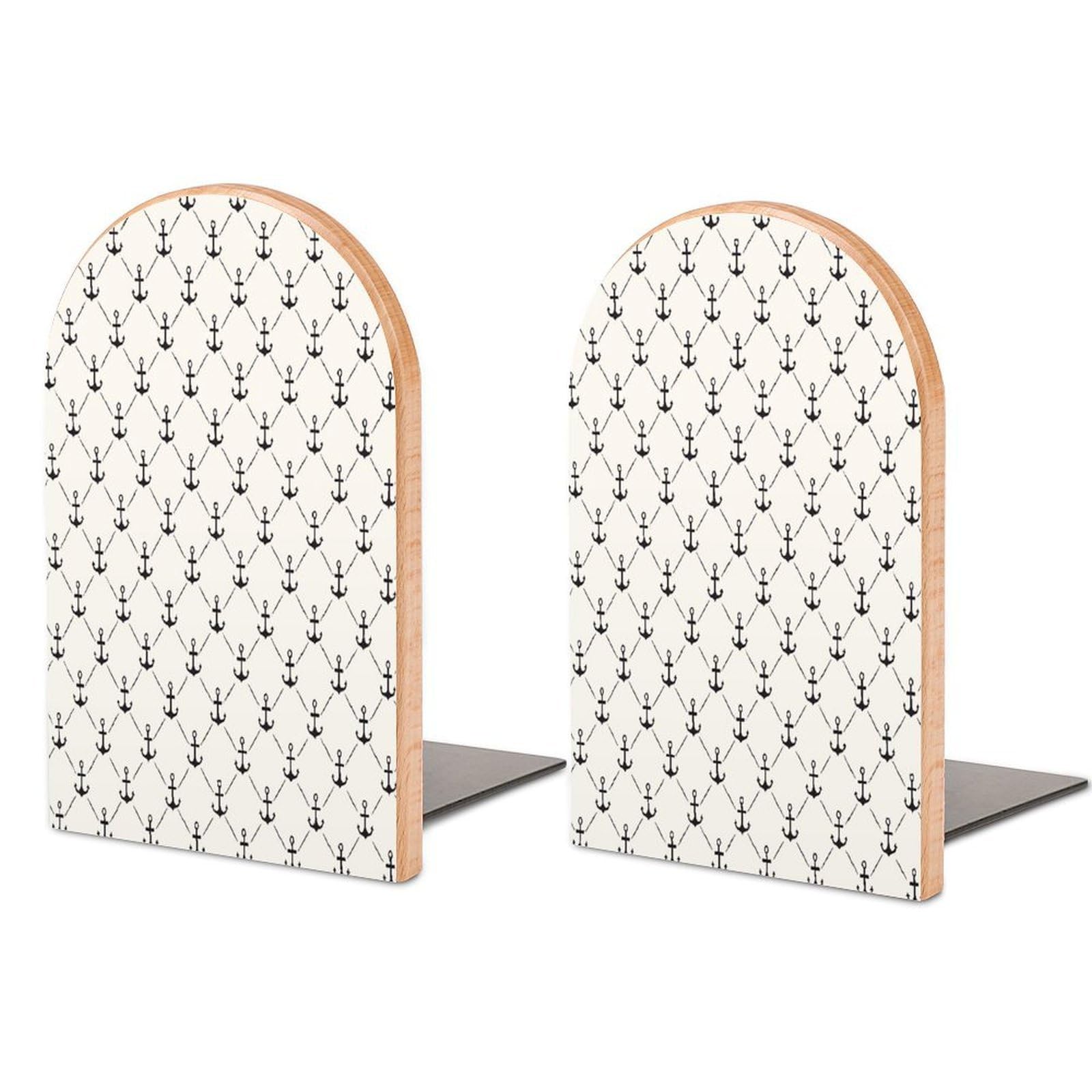 Retro Nautical Style Motif Checkered Pattern Sailing Yachting Beech Wood Bookends Heavy Duty Book Organizers Desktop File Holder for Office Home Bookshelf