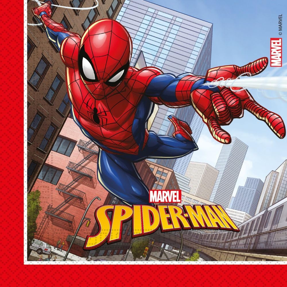 Procos Set di decorazioni per feste Spiderman, 36 pezzi, piatti di carta, bicchieri di carta, tovaglioli per la festa di compleanno dei bambini