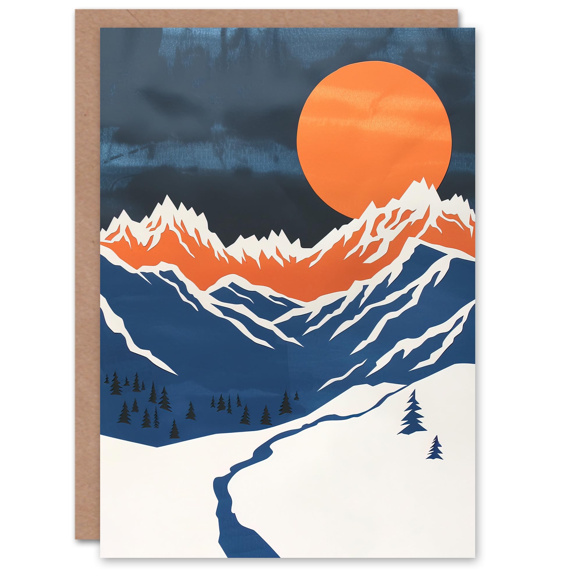 Artery8 Greeting Card Rocky Mountains Winter Landscape Modern Abstract Orange