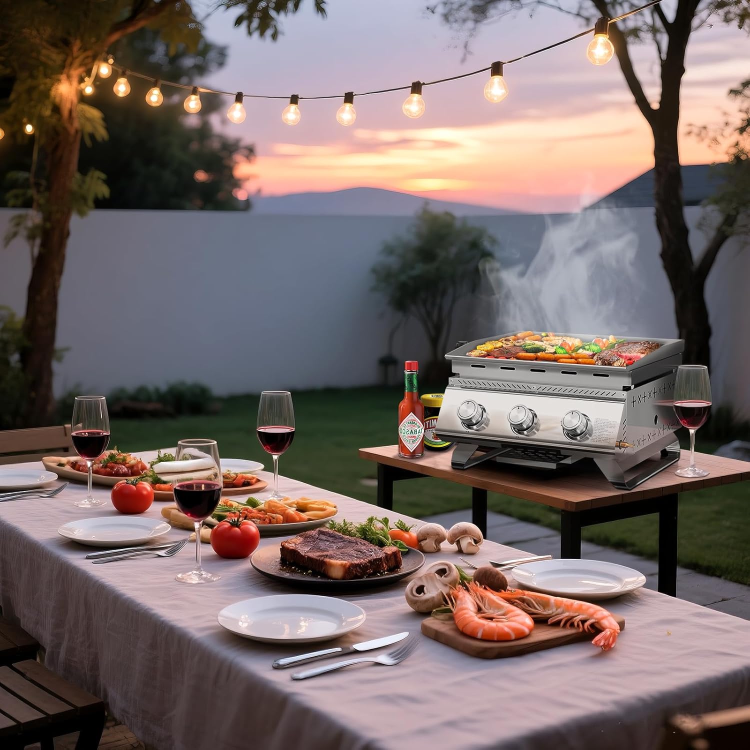 R.W.FLAME Premium 3-Burner Tabletop Propane Gas Griddle Stainless Steel Portable Outdoor Griddle,24,000 BTU Compact Flat Top Camping BBQ Grill,347 Sq. In. Cooking Area,Heavy Duty