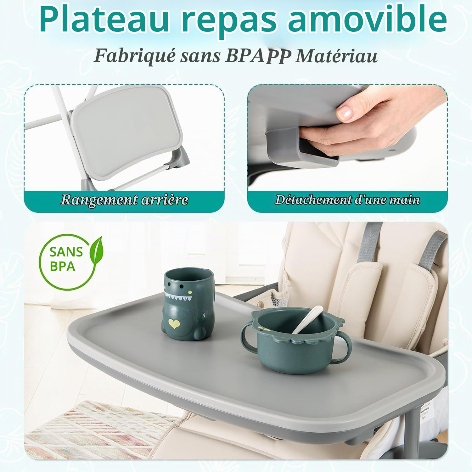 LIFEZEAL Chaise Haute Pliable Pour Bébés de 6 à 36 Mois Avec Siège Ajustable 5 Hauteurs 2 Positions Inclinées Plateau à 3 Niveaux Portable Fauteuil Pliée Avec 2 Roues (Couleur beige)