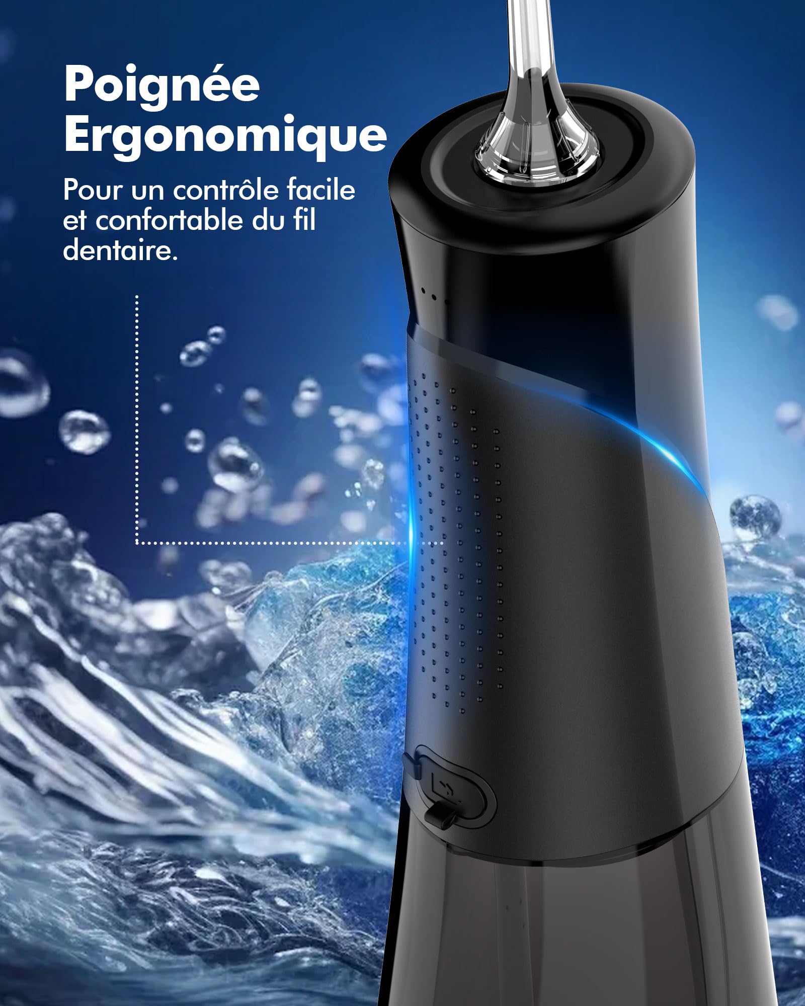 Jet Dentaire Hydropulseur, 5 Modes, 6 Embouts, Rechargeable, Portable, Réservoir de 300ML, Flosser Électrique, Étanchéité IPX7, Nettoyage des Dents Idéal pour Maison et Voyage (Noir)