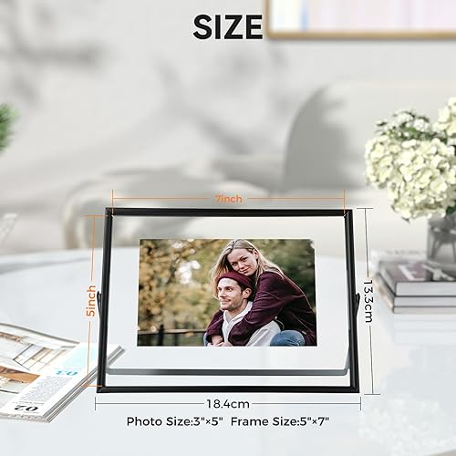 Miniatura 2 de Marco flotante negro (5 x 7 pulgadas, horizontal), para tamaños de imagen de 4 x 6, 3 x 5, 2 x 3, marco de fotos de estante de mesa, decoración del
