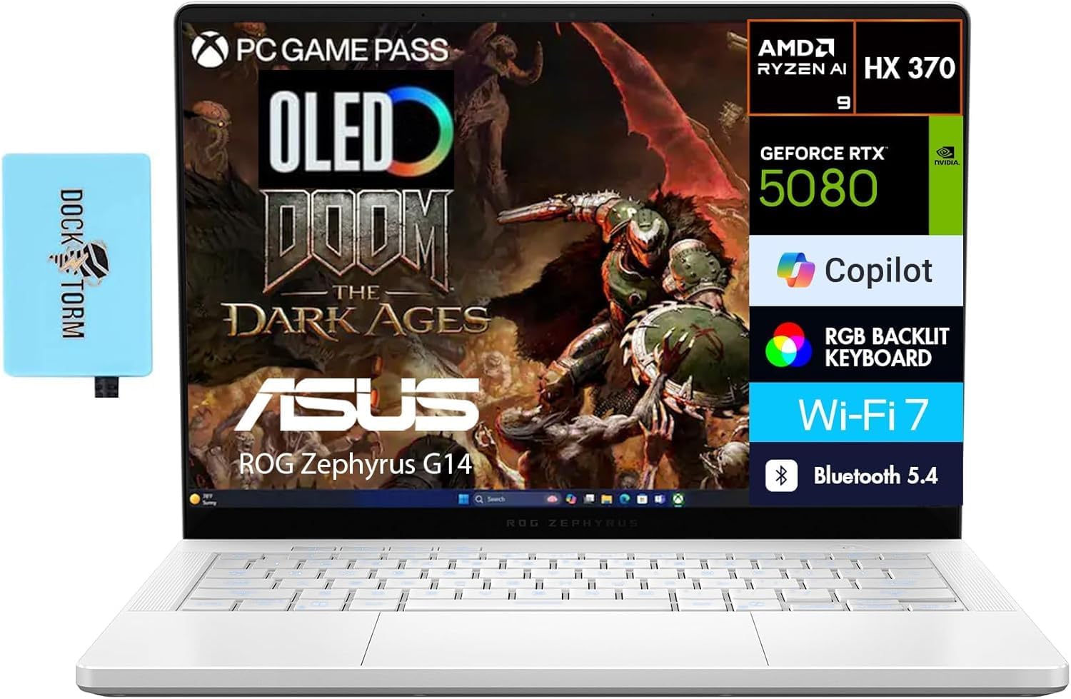 ASUS ROG Zephyrus G14 AI Gaming Laptop 14.0" 120Hz OLED 2.8K Display (AMD Ryzen AI 9 HX 370, GeForce RTX 5080 16GB, 32GB LPDDR5X, 2TB PCIe SSD, RGB KB, Win 11 Pro) w/DKZ USB Port Expander 32GB RAM|2TB SSD Win11Pro - Image 1 of 9