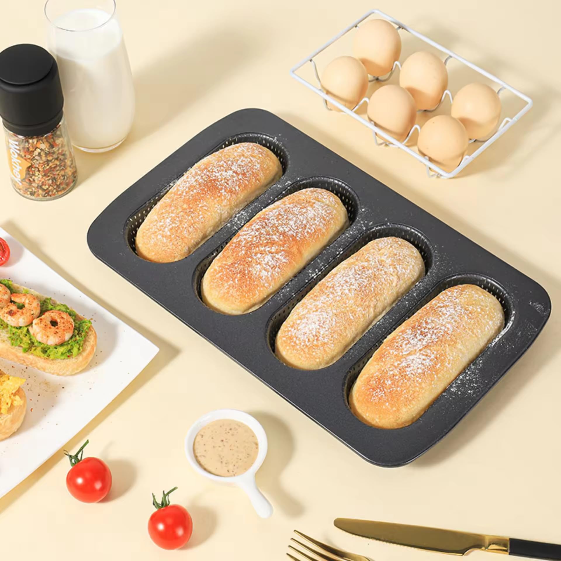 SHOAIB French Baguette Baking Tray Perforated Hotdog bun Baking Tray French Stick Bread Baking pan Hotdog Mould 1