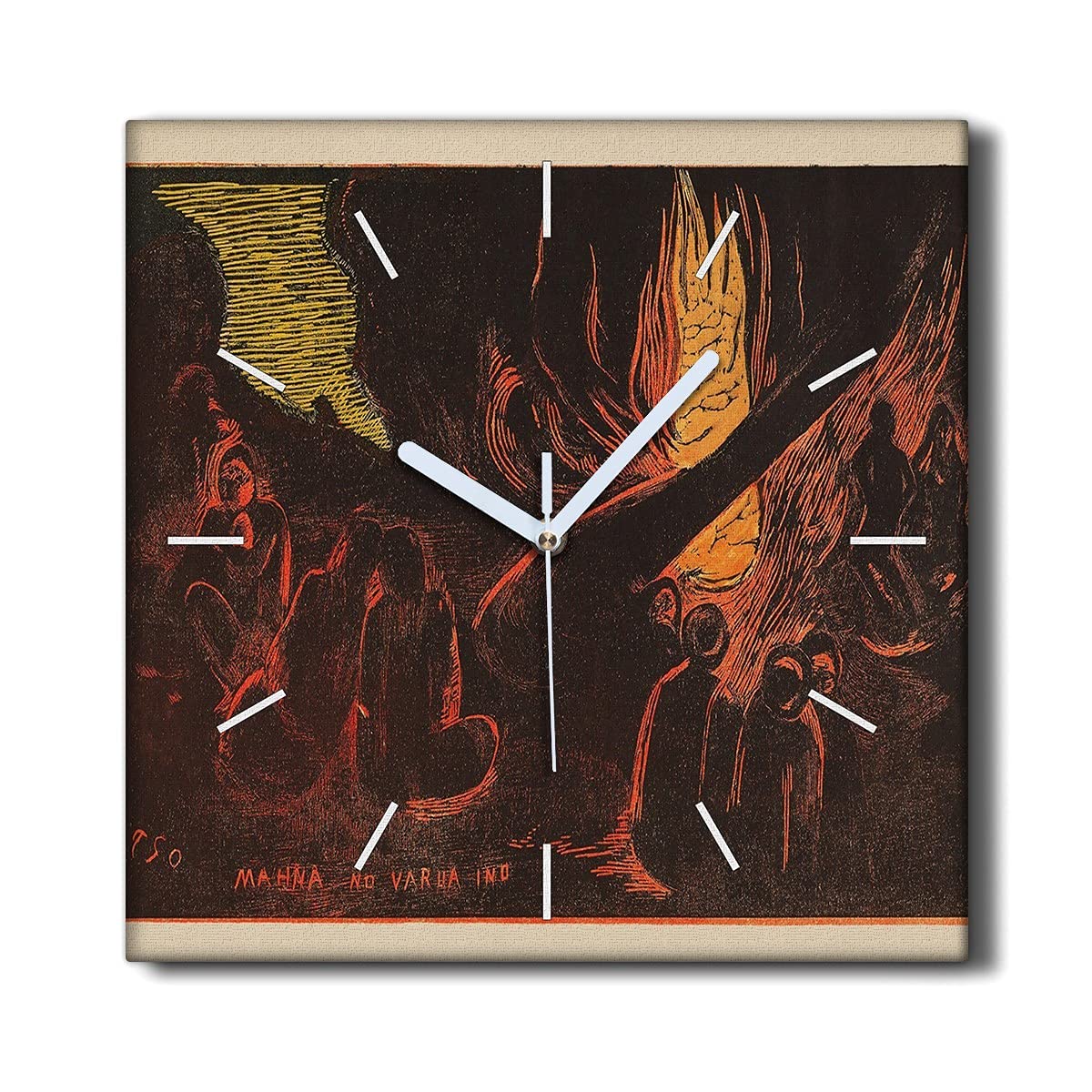 Horloge sur Toile 30x30cm Coloray avec Peinture de Gauguin pour la Décoration du Salon