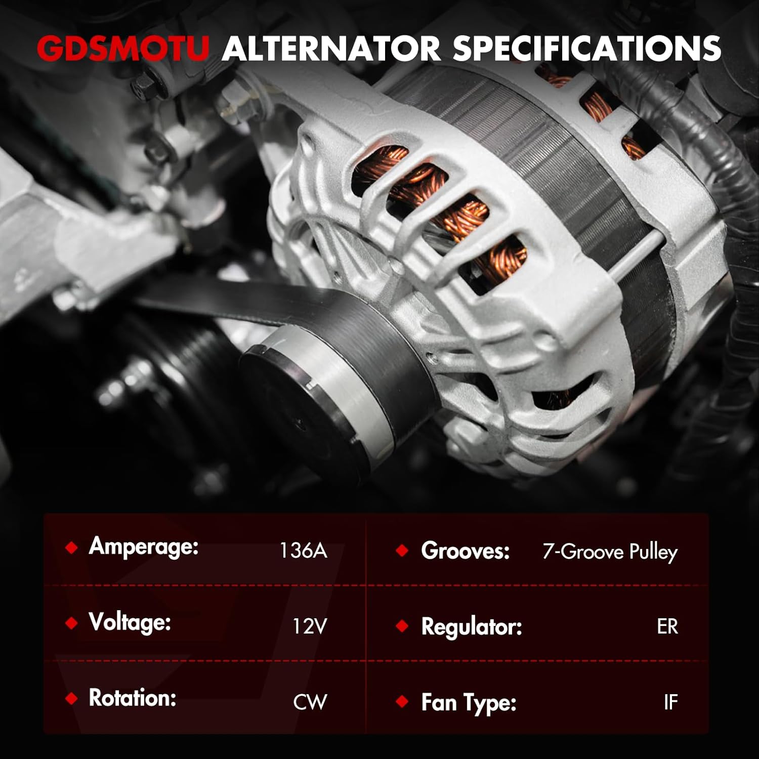 New Alternator Compatible for Dodge for Dakota V8 5.2L 1999 for Dodge for Dakota V6 3.9L 1999-2000, 136Amp/12Volt High Output Alternator Replaces 5104763AA AND0129