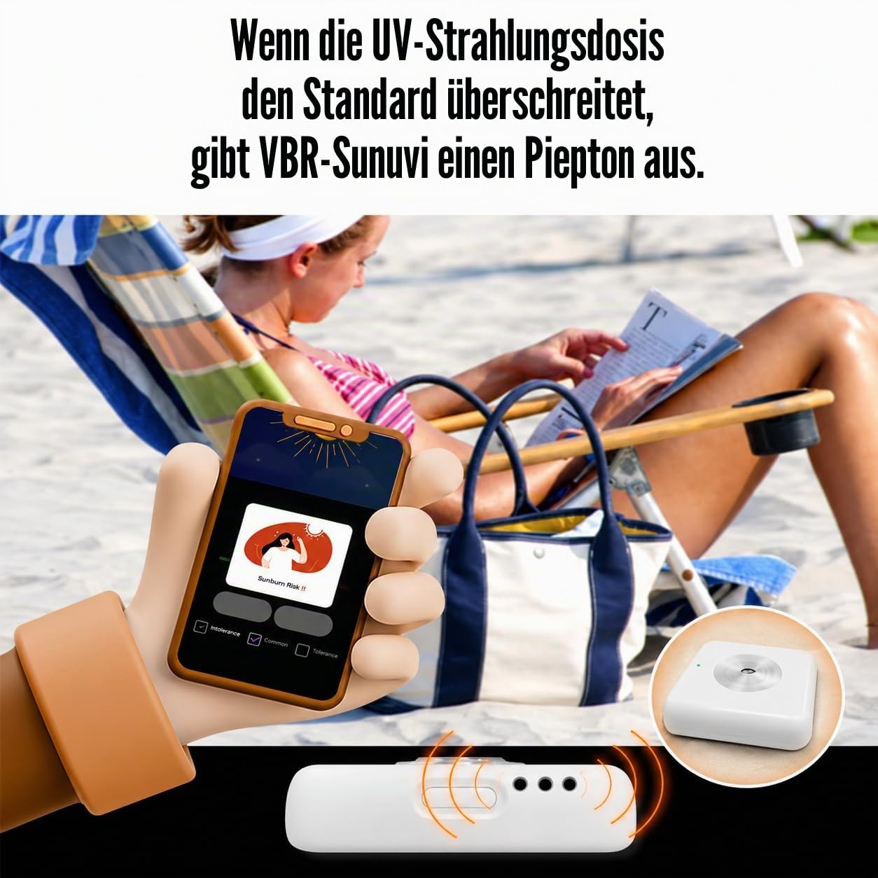 UV-Index-Messer mit Dosisalarm 0-22 UVI, akustischer Warnung, Bluetooth-App, UV-Exposition