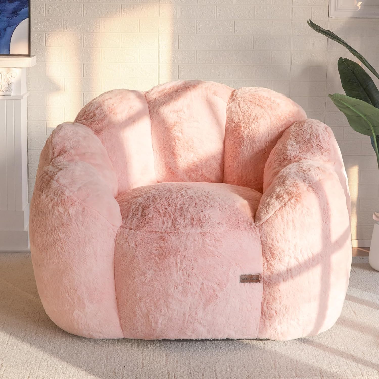 MAXYOYO Bean Bag Chair for Adults, Floral Shaped Bean Bag Sofa, Ultra Soft Faux Fur Floor Sofa, Large Reading Chair for Living Room Bedroom, Pink, Single Single Pink