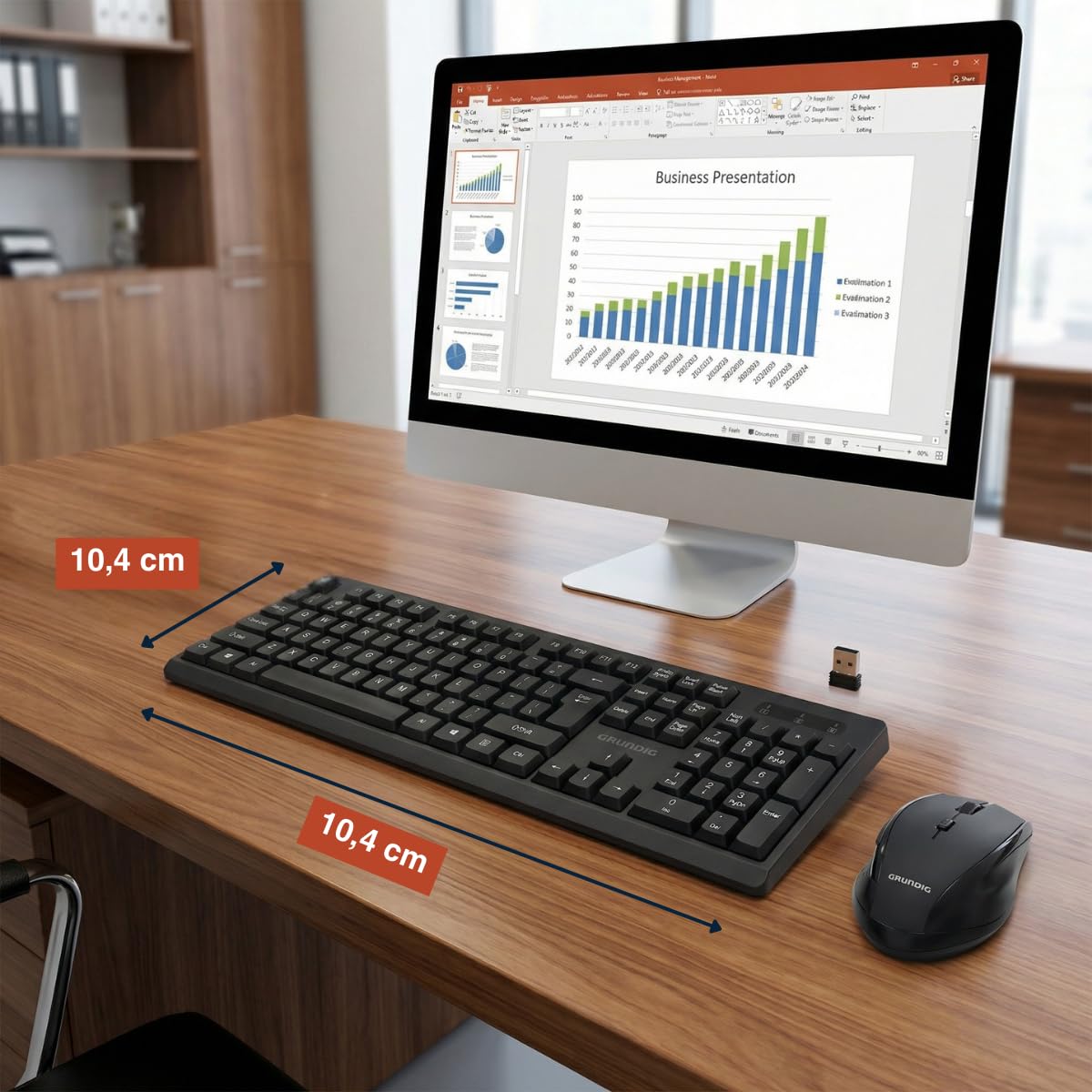 Grundig Teclado y Ratón Inalámbricos - QWERTY con 104 Teclas - Ratón con 3 Niveles dpi - Incl. Receptor USB-A - Negro