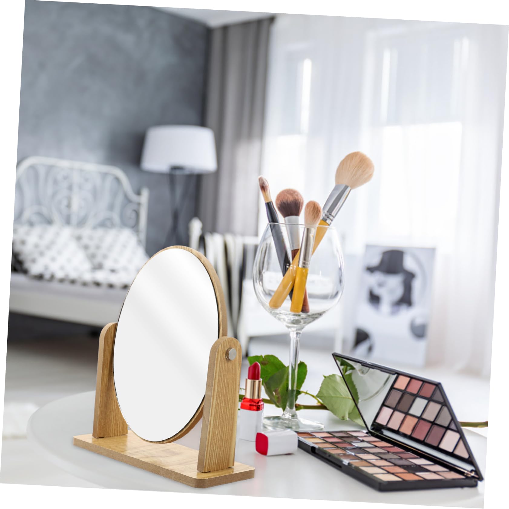 Specchio Da Scrivania in Legno Ovale Girevole Per Trucco Supporto, Specchio Cosmetico Da Tavolo Per Cura Della Pelle, Accessorio Per Donne e Viaggiatori