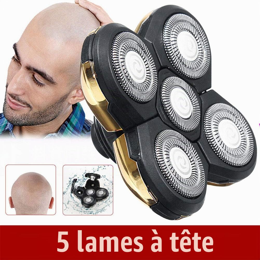5 Tête Rasoir De Remplacement Pratique pour Rasoir électrique Rasage Outil Chauve(Or,Vendu 2)