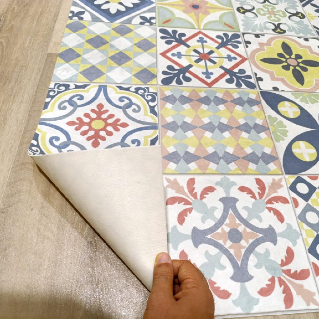 Alfombra de Vinilo Multicolor con Diseño Geométrico y Floral, Resistente, Fácil de Limpiar,Ideal para Cocina, Baño .. HIDRAMULTI (80X120 cm)